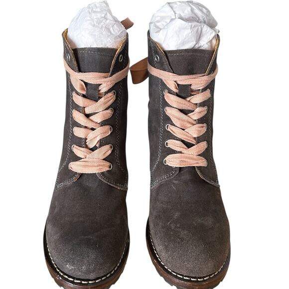 Frye Sabrina Gray Leather Lace Up Boots 8.5 - Picture 4 of 11